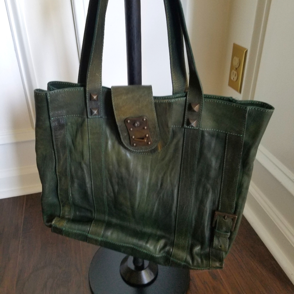 Falor green leather tote bag